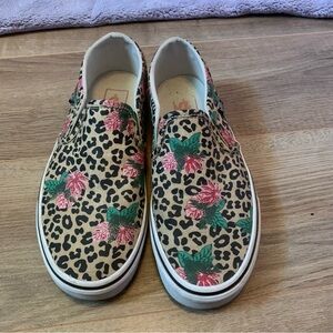 Leopard Floral Vans Slip On Sneakers